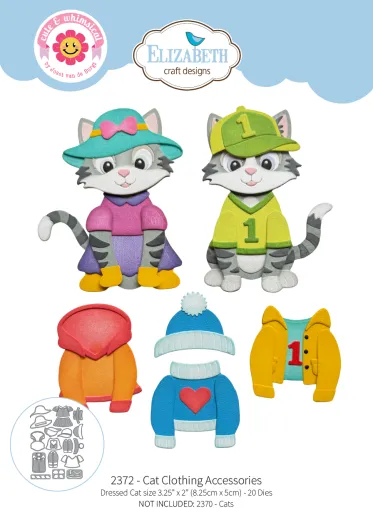 20 Stanzformen für Katzenoutfits wie Hut, Kleid, Mütze, Pullover und Jacke.
