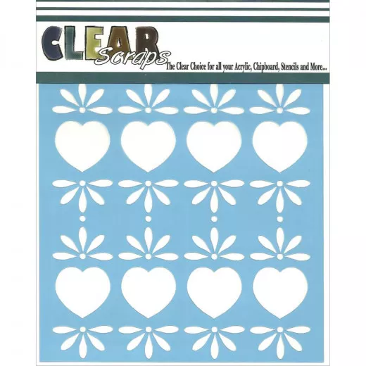 Clear Scraps Stencil - Folk Hearts