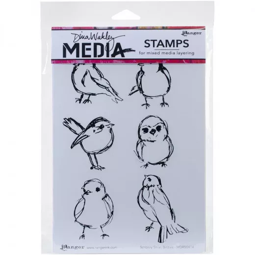 Dina Wakley Media Cling Stamps - Scribbly Small Birdies