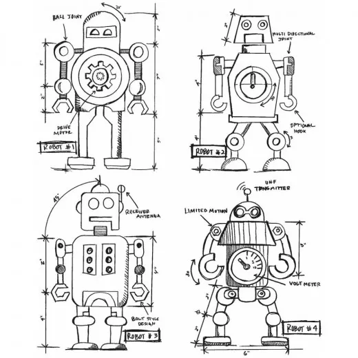 Cling Stamps by Tim Holtz - Robots Blueprint