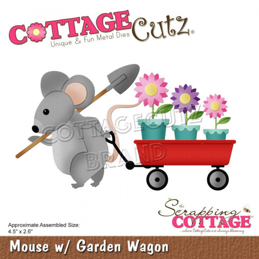 CottageCutz Die - Mouse W/Garden Wagon