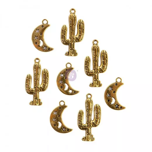 Golden Desert Moon Cactus Metal Charms