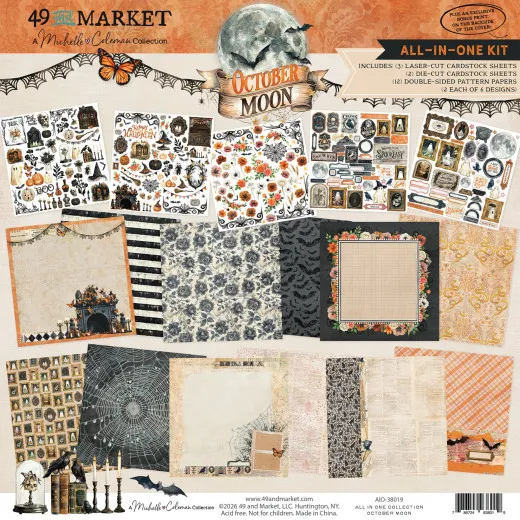Cover des All-in-One Kit October Moon mit Spinnennetz-, Damast- und Streifenpapieren und Elementbögen