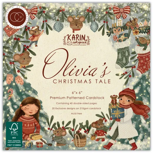 Verpackung des 6x6 Premium-Papierblocks „Olivia's Christmas Tale“ mit 40 Seiten in 20 Designs
