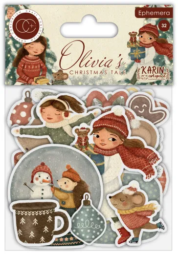 Verpackung des Ephemera-Sets „Olivia's Christmas Tale“ mit 32 losen Stanzteilen
