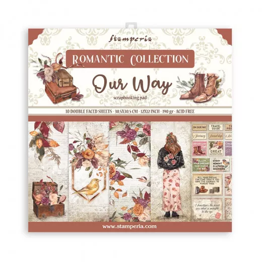 Stamperia Our Way 12x12 Paper Pack Romantic Collection Box mit 10 Blättern, Blumenmotive, Vintage Design