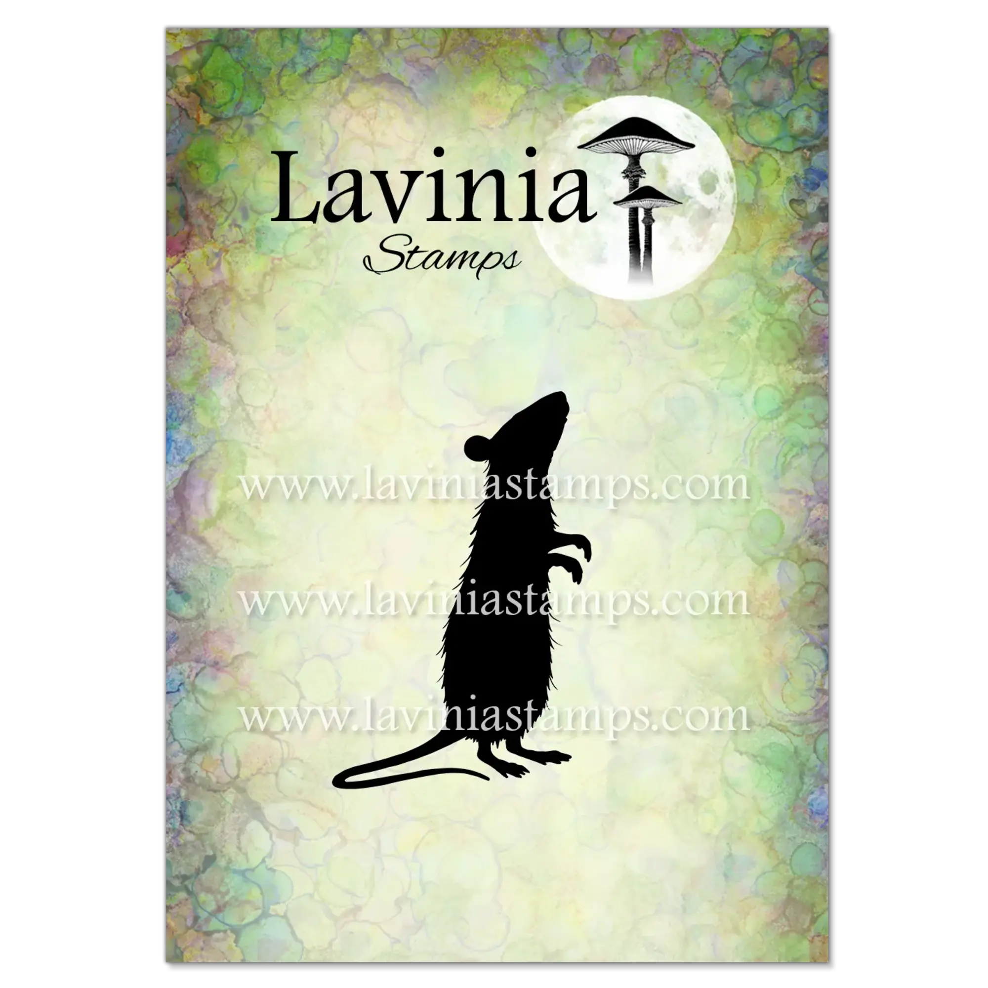 Silhouette einer auf den Hinterbeinen stehenden Ratte mit erhobener Nase als Lavinia-Stempelmotiv