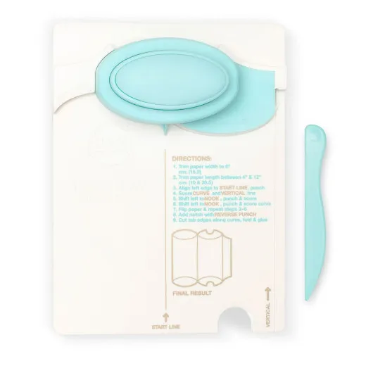 WRMK Pillow Box Punch Board mit hellblauem Score-Board, Zwei-Wege-Locher, Rillwerkzeug und Anleitung zur Herstellung von Pillow Boxes