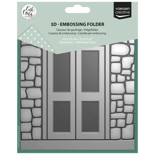 Vaessen Creative Embossing Folder Christmas Door von Carla Creates in Verpackung, 15 x 15 cm, Tür mit Steinmauer