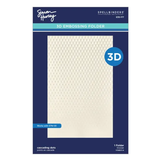 Verpackungsvorderseite mit geprägtem Punktemuster in Cremeweiß, 3D-Prägeschablone Cascading Dots, kompatibel mit Schablone STN-131