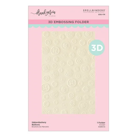 Verpackungsvorderseite mit geprägtem Knopf-Muster (unterschiedliche Knopfformen) in Cremeweiß, Haberdashery Buttons