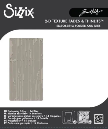 Verpackungsvorderseite mit der Prägeschablone im verwitterten Holzbretter-Design