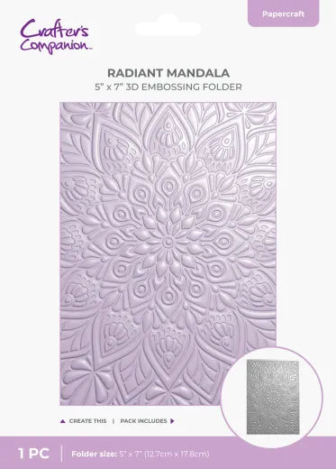 Verpackung des Crafter's Companion 3D-Prägeordners Radiant Mandala mit geprägter Mandala-Musterkarte