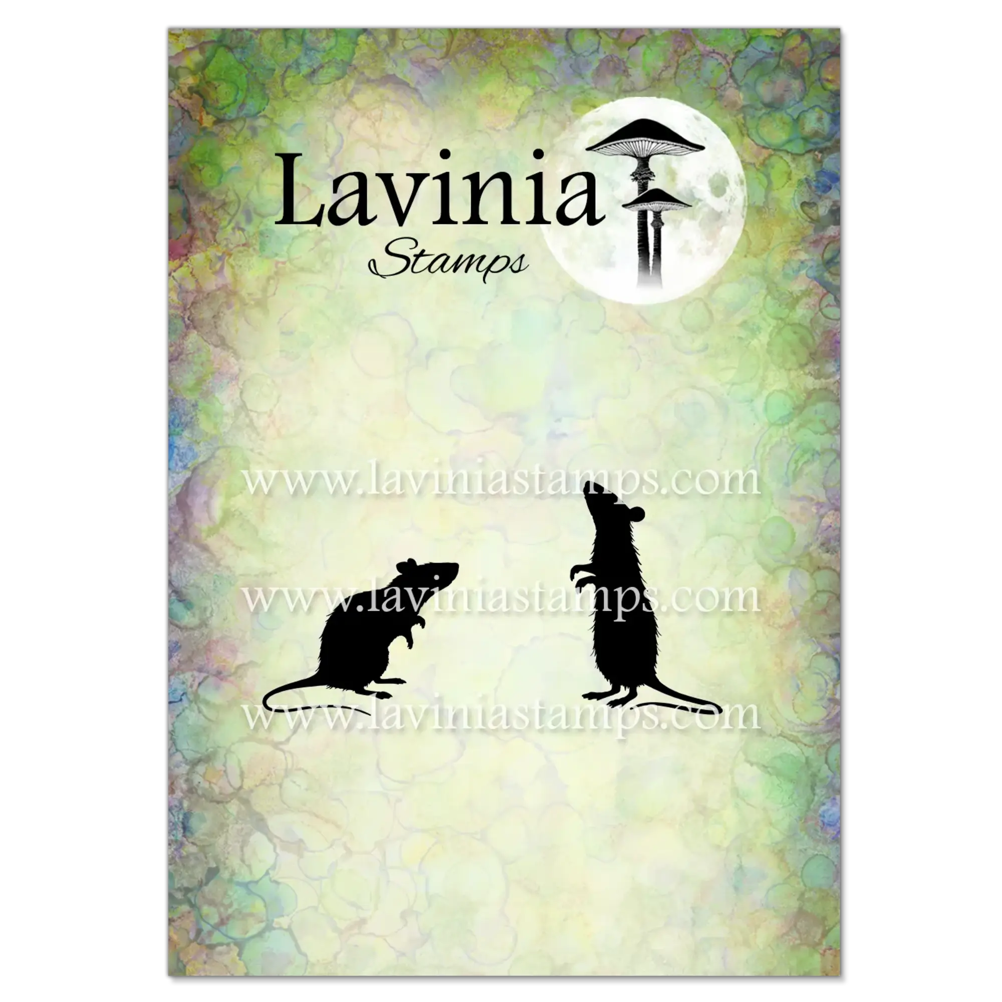 Zwei Ratten-Silhouetten als Lavinia-Stempelmotiv: eine sitzende und eine aufgerichtete, nach oben blickende Ratte