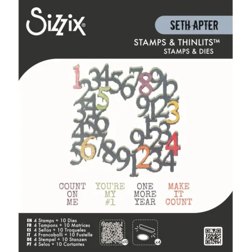 Verpackung des Sizzix Sets Recount mit Zahlen-Stanzen und den Stempeln Count on me, You're my #1, One more year und Make it count