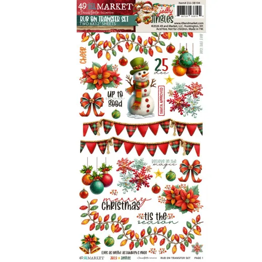 Rub-On-Bogen mit Schneemann, Lichterketten, Wimpeln, Weihnachtssternen und Merry Christmas