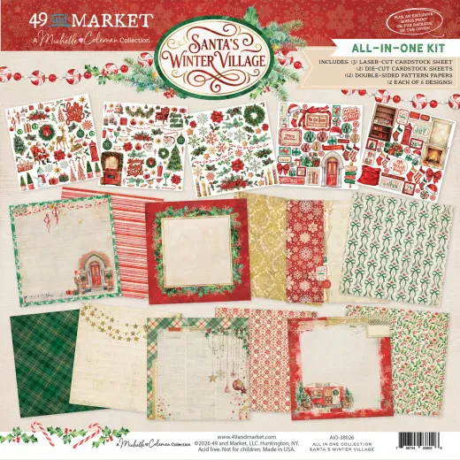 Cover des All-in-One Kit Santa's Winter Village mit Papieren, Laser-Cut- und Stanzbögen in Rot und Grün