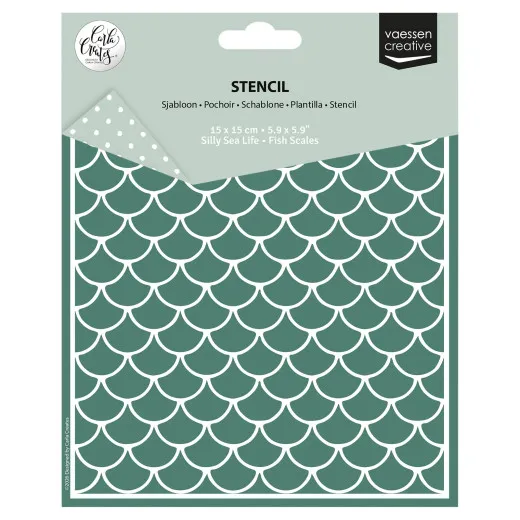 Verpackung der Vaessen-Schablone Fish Scales 15 x 15 cm mit gleichmäßigem Schuppenmuster