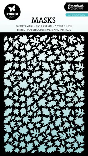 Pattern-Schablone mit dicht gestreuten Ahornblatt-Silhouetten, freigestellt auf türkisfarbenem Hintergrund