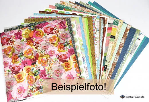 25er Set Scrapbook-Papierbögen 30,5x30,5cm mit verschiedenen Designs, Blüten- und Ornamentmuster in Farben