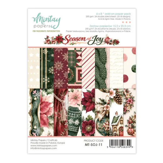 Verpackung des 6x8 Add-On Paper Pads 'Season of Joy' mit Vorschau aller weihnachtlichen Papierdesigns.