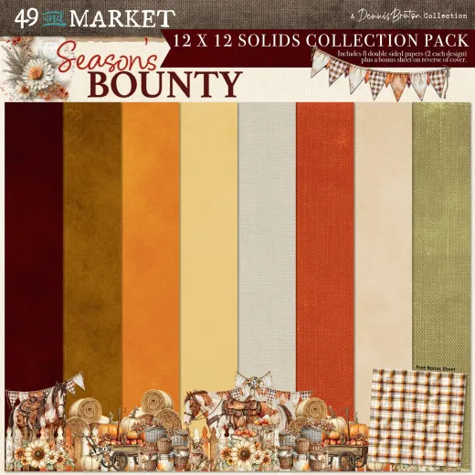 Cover des 12x12 Solids Collection Pack Season's Bounty mit acht Farbstreifen von Burgund bis Salbeigrün