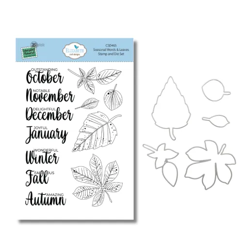 Elizabeth Craft Designs Stempel und Stanzschablonen Set Seasonal Words und Leaves mit 17 Teilen