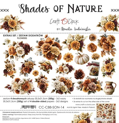 Craft O'Clock Shades Of Nature Extras Set Flowers mit herbstlichen Blumenmotiven und Deko-Elementen