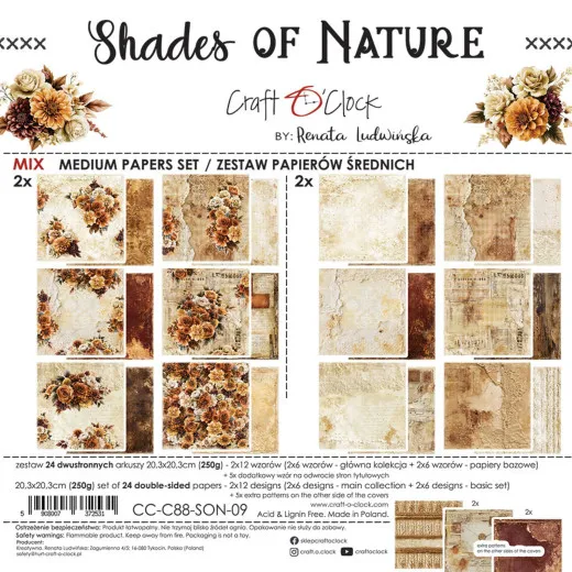 Craft O'Clock Shades Of Nature Papierblock 8x8 Zoll mit floralen Motiven und Mustern