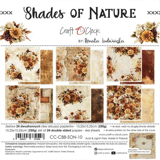 Craft O'Clock Shades Of Nature 6x6 Paper Set Übersicht aller gemusterten Scrapbooking-Papiere in Brauntönen.