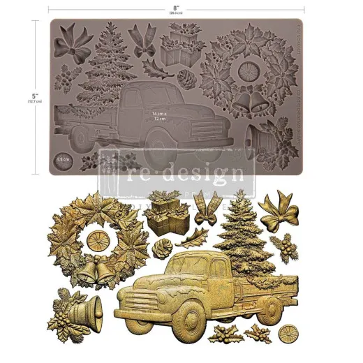 Silikonform Country Christmas Delivery von Prima Marketing mit Maßangaben und ausgegossenen Mustern