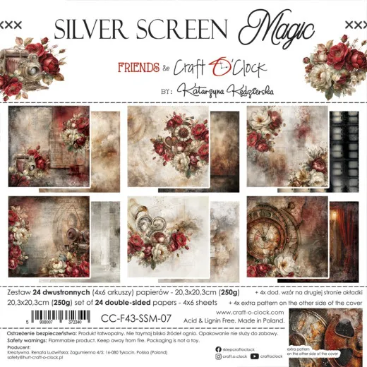 Verpackung des "Silver Screen Magic" 8x8 Paper Sets mit den sechs Hauptmotiven