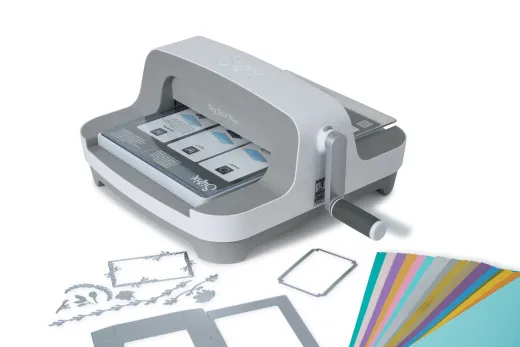 Sizzix Big Shot Plus Stanz- und Prägemaschine mit Zubehörset aus Prägefolie, Stanzformen und buntem Cardstock