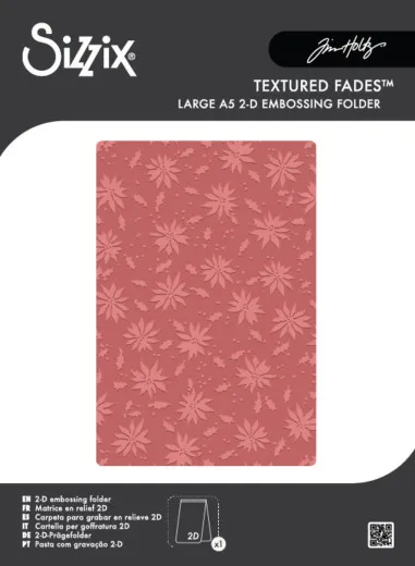 Sizzix Texture Fades Embossing Folder Vault Holly Poinsettia von Tim Holtz in roter Verpackung im Format A5