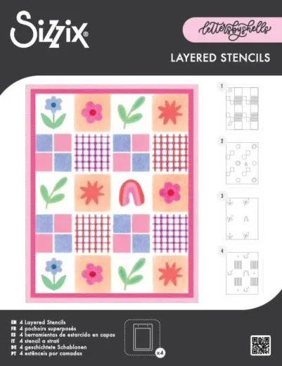 Sizzix Layered Stencil Flowers & Stripe Set mit 4 Schablonen in A6