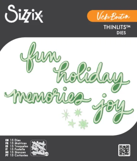 Sizzix Thinlits Stanzschablonen Vicki Holiday Script in grüner Schrift auf Verpackung