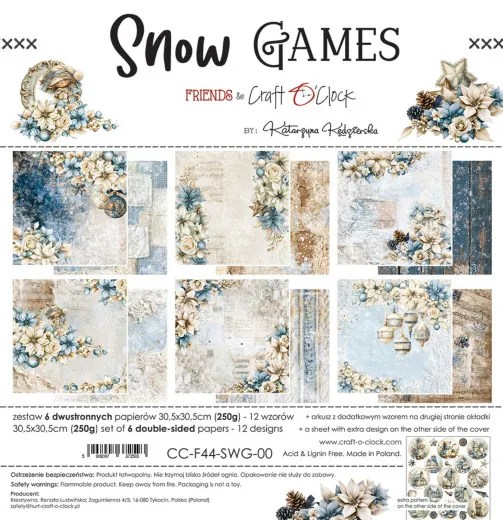 Snow Games Paper Set von Craft O'Clock mit Vorschau aller Motive und Elemente im Format 30,5 x 30,5 cm.