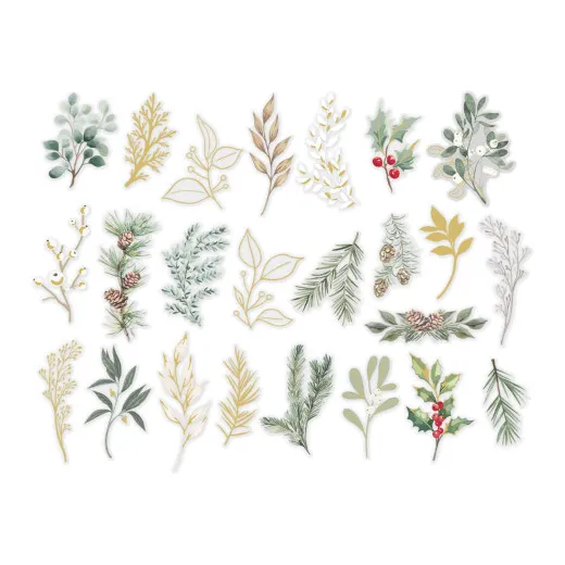 Spellbinders Rosie's Studio Sleigh Bells Ring Clear Foliage Stickers Set mit 24 transparenten Weihnachtszweigen und Beeren
