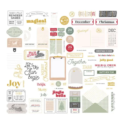 Spellbinders Sleigh Bells Ring Ephemera Set mit 128 weihnachtlichen Cardstock-Teilen
