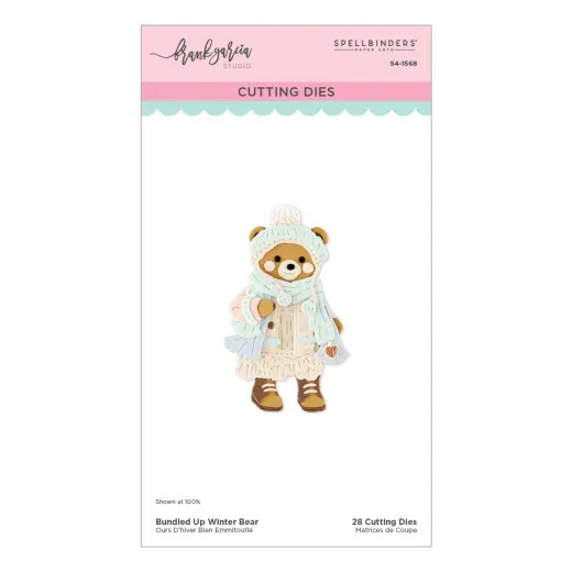 Spellbinders Etched Dies Winter Bär Verpackung mit fertigem Bären in Pastellfarben