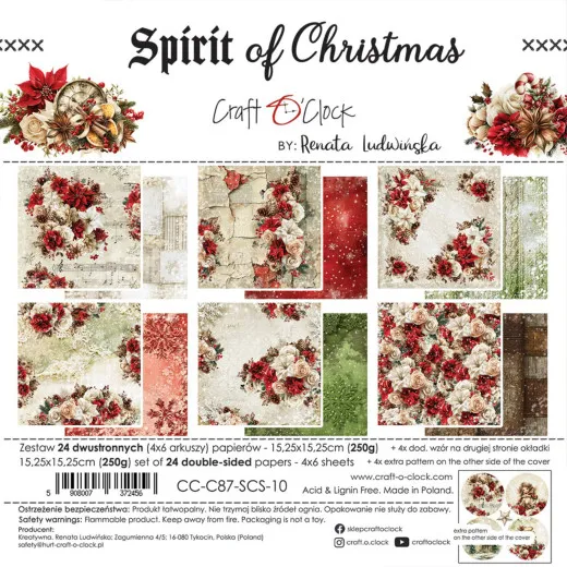 Craft O'Clock Spirit of Christmas Papierblock 6x6 mit 24 Bögen und weihnachtlichen Motiven