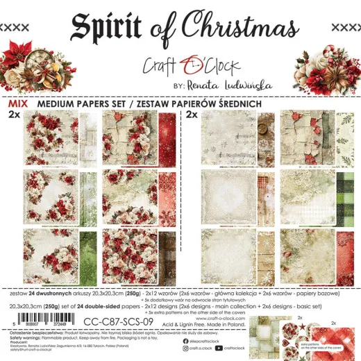 Craft O'Clock Spirit of Christmas Papierblock 8x8 Zoll mit 24 Bögen