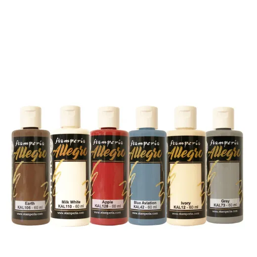 Stamperia Allegro Paint 6er Set: Earth, Milk White, Apple, Blue Aviation, Ivory, Grey je 60ml