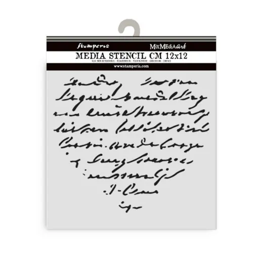 Stamperia Thick Stencil 12x12 cm Family Heart With Writing in Verpackung mit Motiv