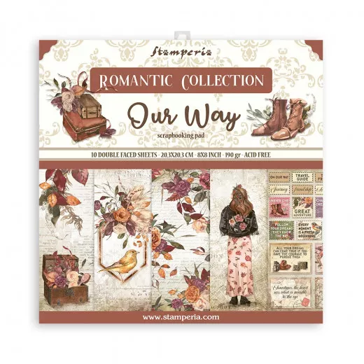 Stamperia Our Way Scrapbooking Pad, 10 doppelseitige Bögen, 20,3x20,3cm, Romantic Collection mit Vintage-Elementen und Blumenmotiven