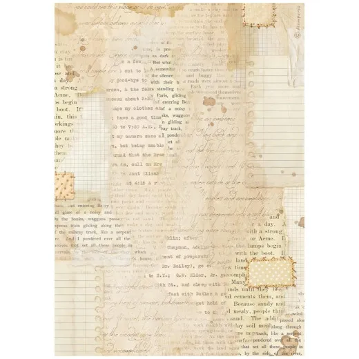 Stamperia Reispapier A4 Cozy Family Books Scraps mit Vintage Texten und Mustern