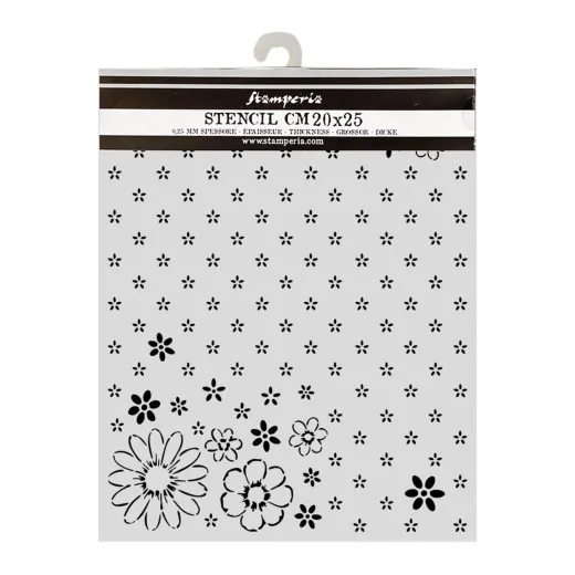 Stamperia Thick Stencil Schablone 20x25 cm Cozy Family Together Pattern mit Blüten und Sternmotiven