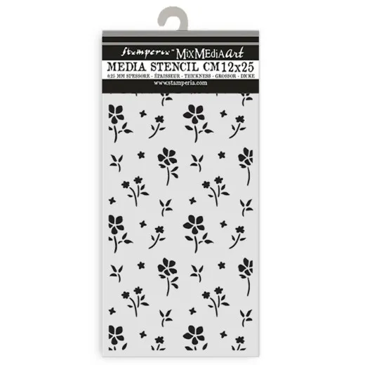 Stamperia Thick Stencil Family Small Flower Pattern Schablone 12x25cm mit Blumenmotiven in Verpackung