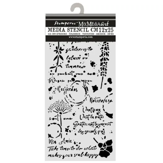 Stamperia Thick Stencil Flowers and Poems 12x25 cm, Kunststoff-Schablone mit Blütenmotiven und handschriftlichen Texten