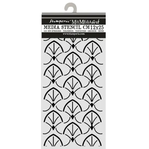 Stamperia Thick Stencil Oriental Garden Borders 12 x 25 cm mit Blattfächer-Muster in Verpackung